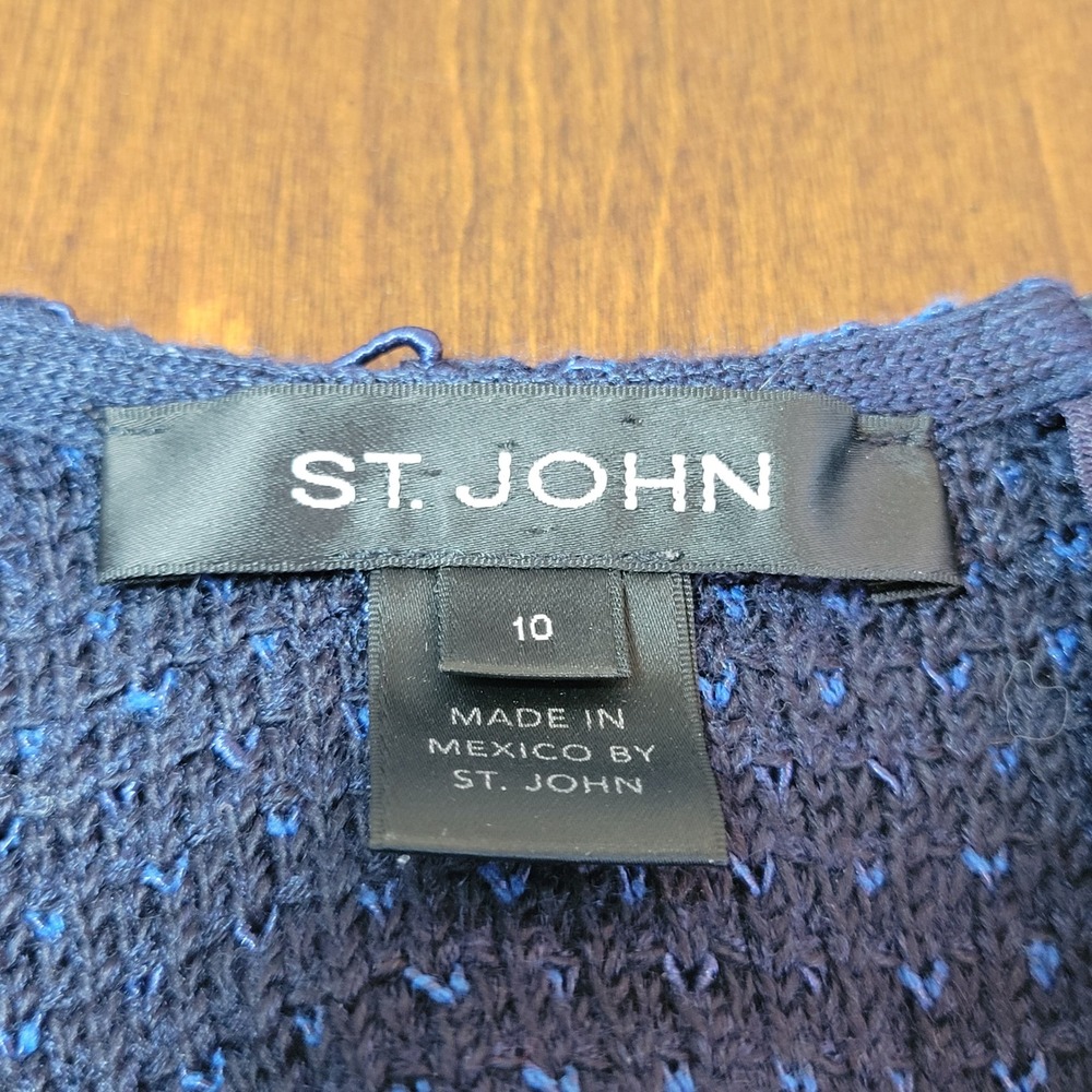 St John Dress Womens Size 10 Tweed Knit Navy Blue Textured Professional - Picture 4 of 16